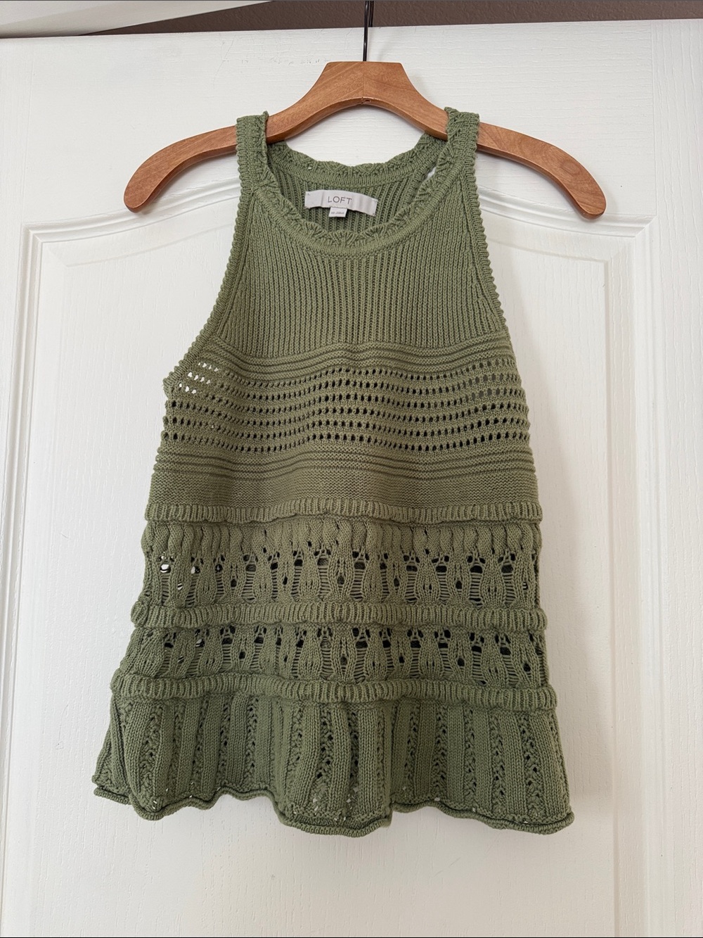 LOFT Sage Green Ribbed Knit Crewneck Tank